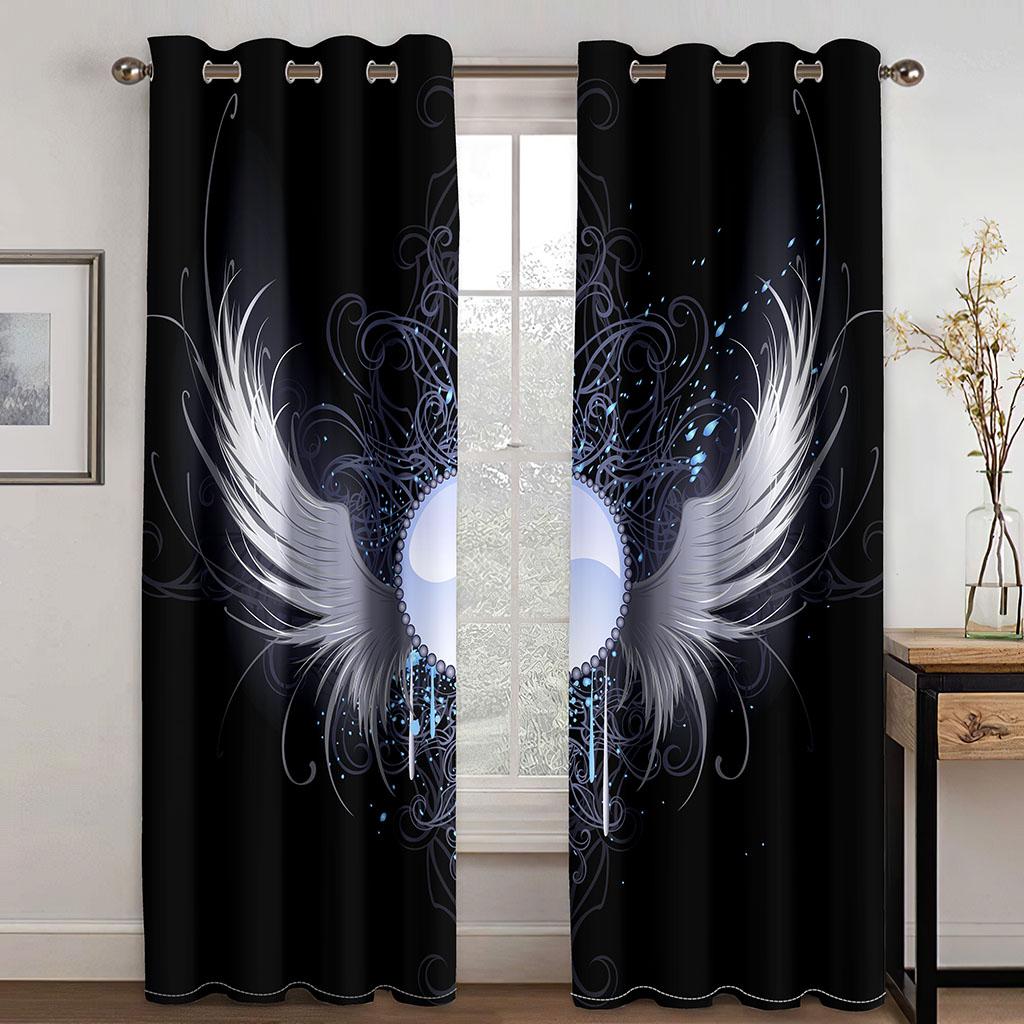 2pcs HD Digital Printed Curtains Living Room Bedroom Rod Pocket Curtains Colorful Angel Wings Print Curtain For Bedroom Window