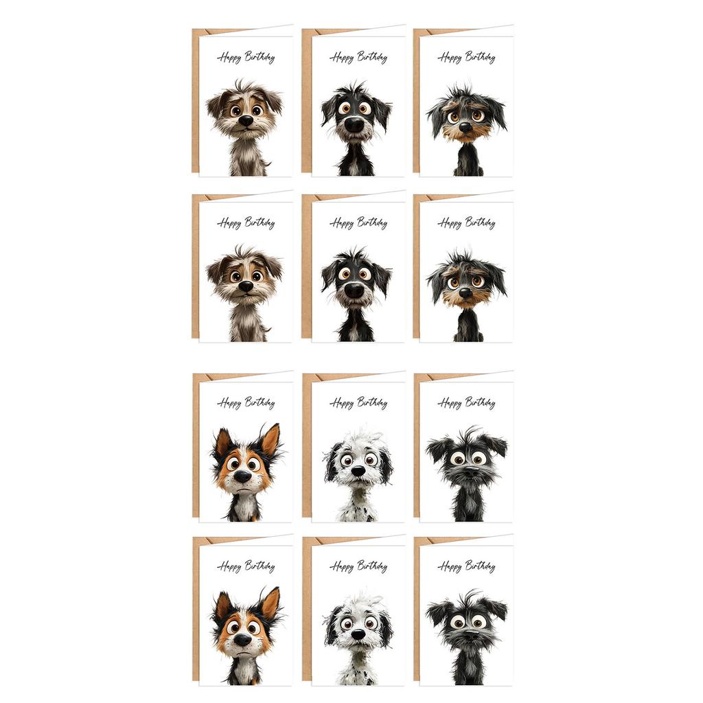 12Pcs Anniversary Greeting Card For Men Women Husband Wife Adult Kid Cartoon Dog Birthday Greeting Card With Envelope