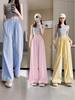 Cross-Border Vertical Stripe High-Waisted Wide-Leg Pants - Summer Straight Loose Casual Floor-Length Design.