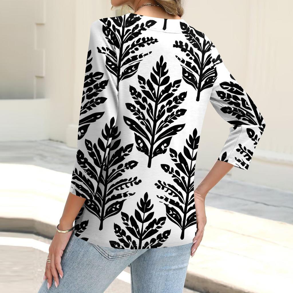 Women's Casual Fashion Floral Print Three-quarter Sleeve Button Cardigan Top