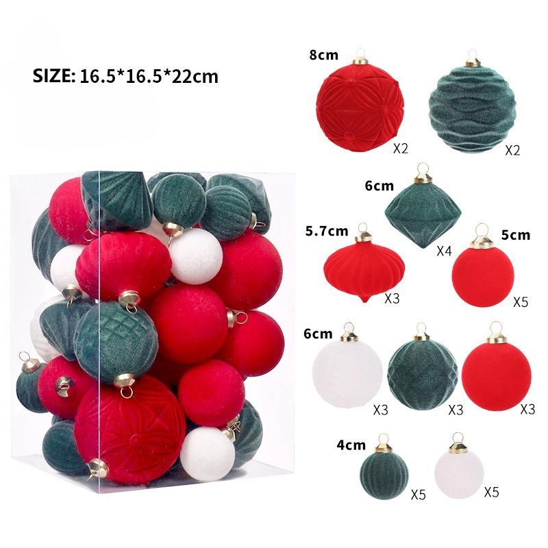 35Pcs Multicolor Flocked Christmas Ball Set Luxury Christmas Home Decoration Short Flocked Balls For Xmas Party Wedding Ornament