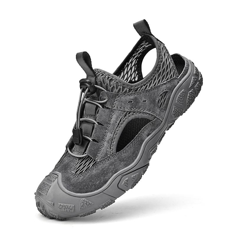 Sandale pentru bărbați cu vârf închis, plasă de vară, modă respirabilă, sandale casual din piele, pantofi de alpinism de dimensiuni mari
