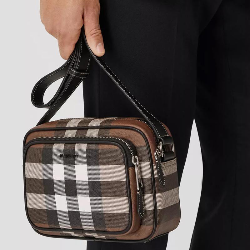 Burberry Striped Bio-Based Check Leather Messenger Bag Shoulder Bag Camera Bag Crossbody Bag Men bags Dark-Walnut-Brown 80491451