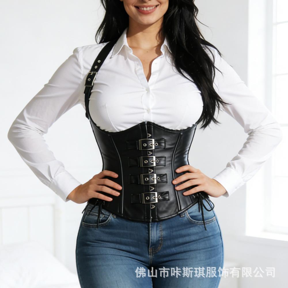 Women S Pu Leather Corset Bustier Top With Boning And Adjustable Straps