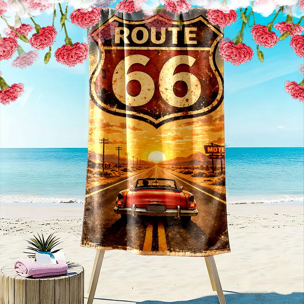 Route 66 Vintage Car Art A Must-have Beach Towel for Beach Travel