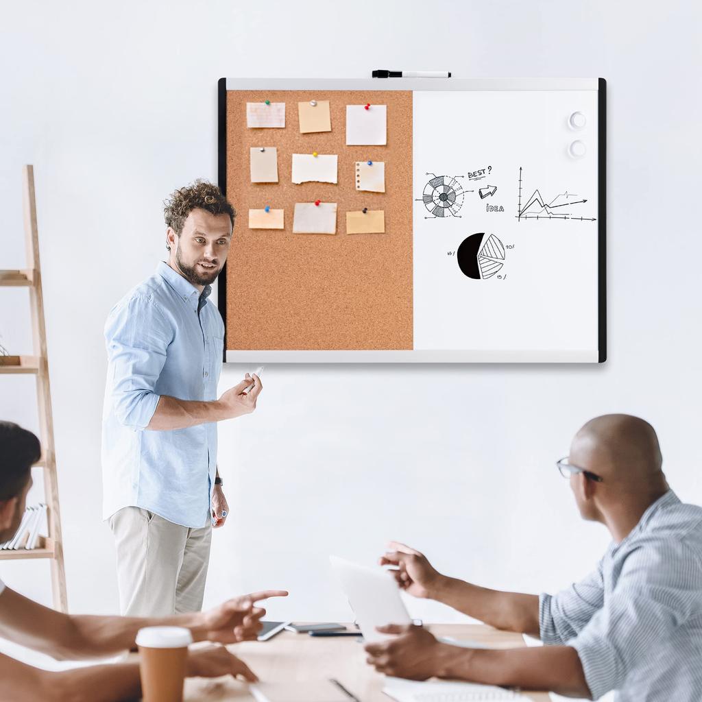 Amazon Basics Rectangular Dry Erase Combo cm x Whiteboard, Board, Magnetic, Plastic/Aluminum Frame, Board, 43.2 58.4 cm, White/Yellow