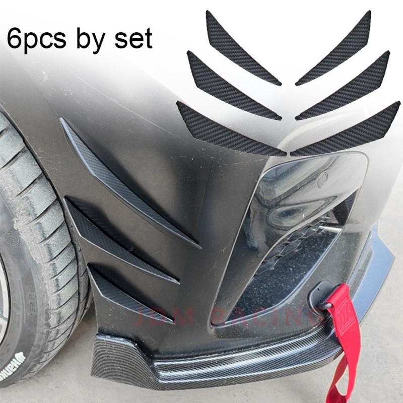 6pcs Universal Rubber Car Front Bumper Lip Protector Rear Diffuser Black Carbon Fiber Spoiler Splitter Wing Protection Guard