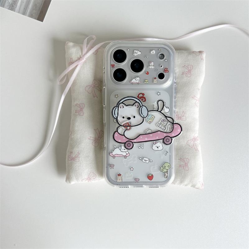Korean Style iPhone 17/16 Pro Max/15 Pro Dog Dessert Headphone Skateboard Phone Case