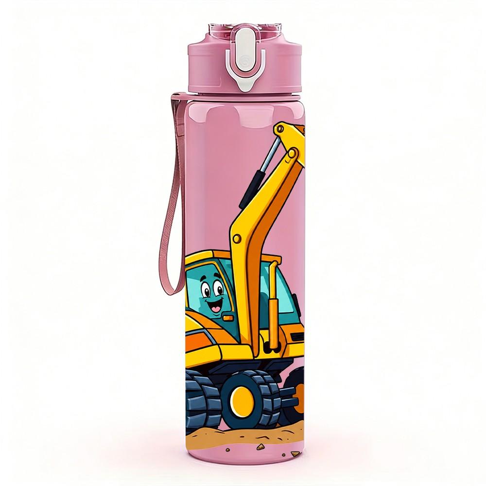 1PC Yellow Excavator Machine 750ml Color Plastic Sports Water Bottle Leakproof Flip Straw Lid Suitable for Sports Office Home Use