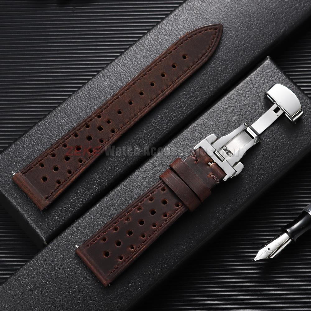 Quick Release Vintage Leather Watch Strap Stitching Cowhide Band for Omega 18/19/20/21/22/24mm Deployment Clasp Wrist Bracelet