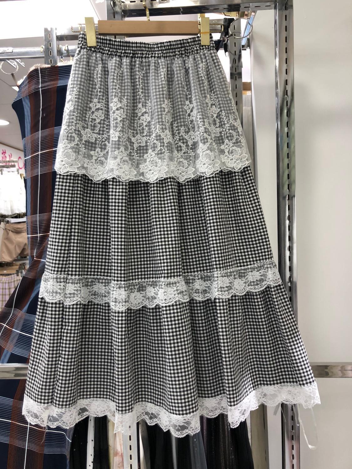 

Юбка в клетку с вышивкой из тяжелой промышленности, женская, весенне-летняя, универсальная, кружевная, юбка-торт, имитация двух частей, юбка-шторка one size fits all