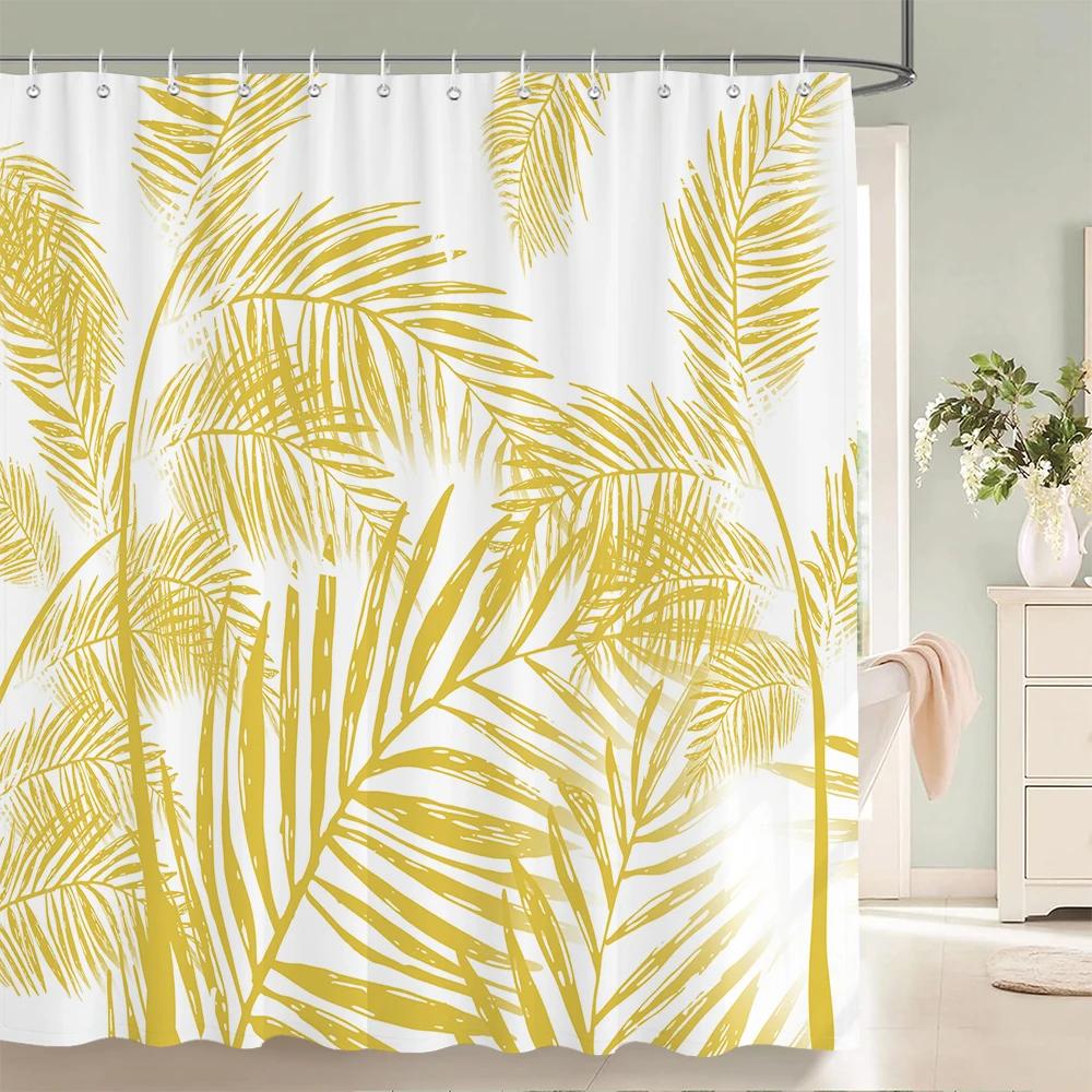Tropical Plant Leaves Shower Curtain Nordic Minimalist Floral Bath Curtain Waterproof Fabric 3D Bathroom Curtains With Hooks