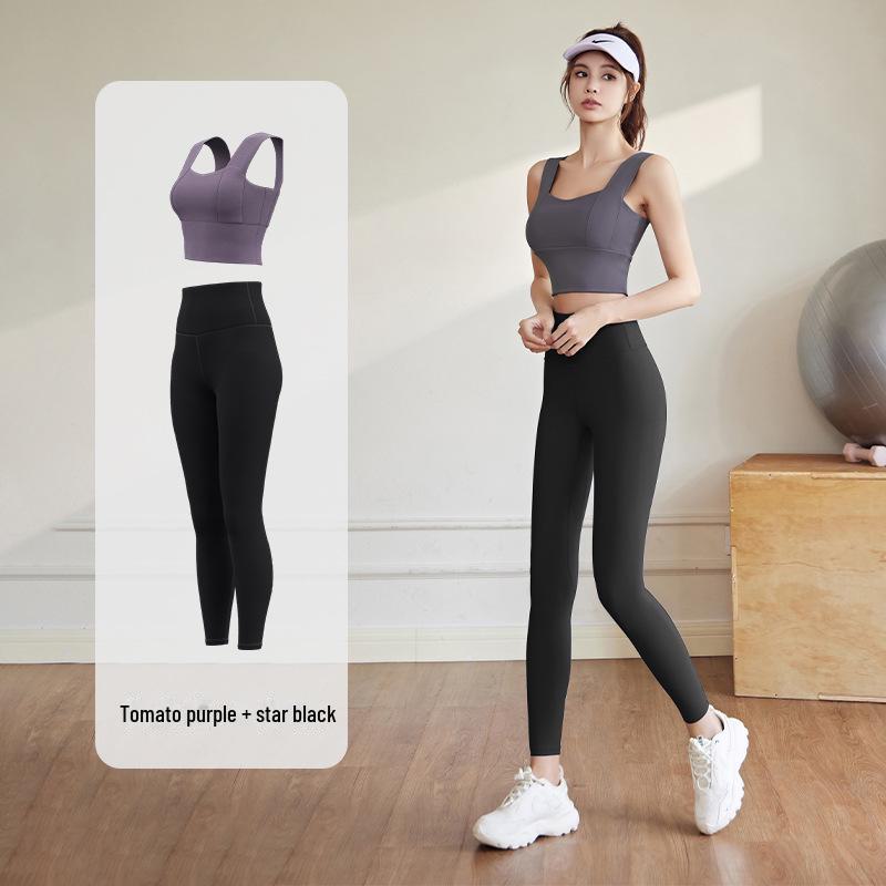 "Juyitang Peach Yoga Set: Shockproof Medium Support for Indoor Running & Fitness"