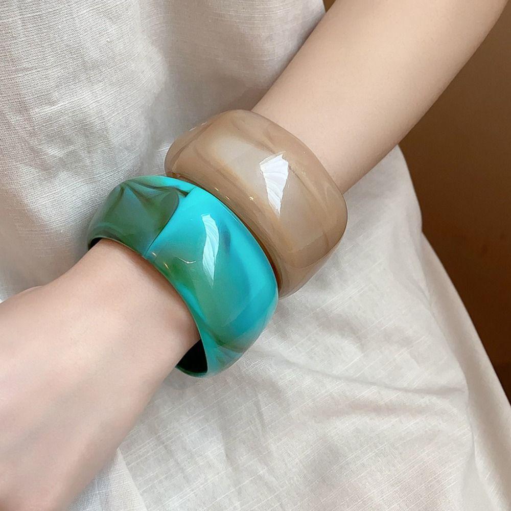 Exaggerated Retro Acrylic Bangle Colorful Geometric Hand Ring Irregular Wide Bracelet  Daily