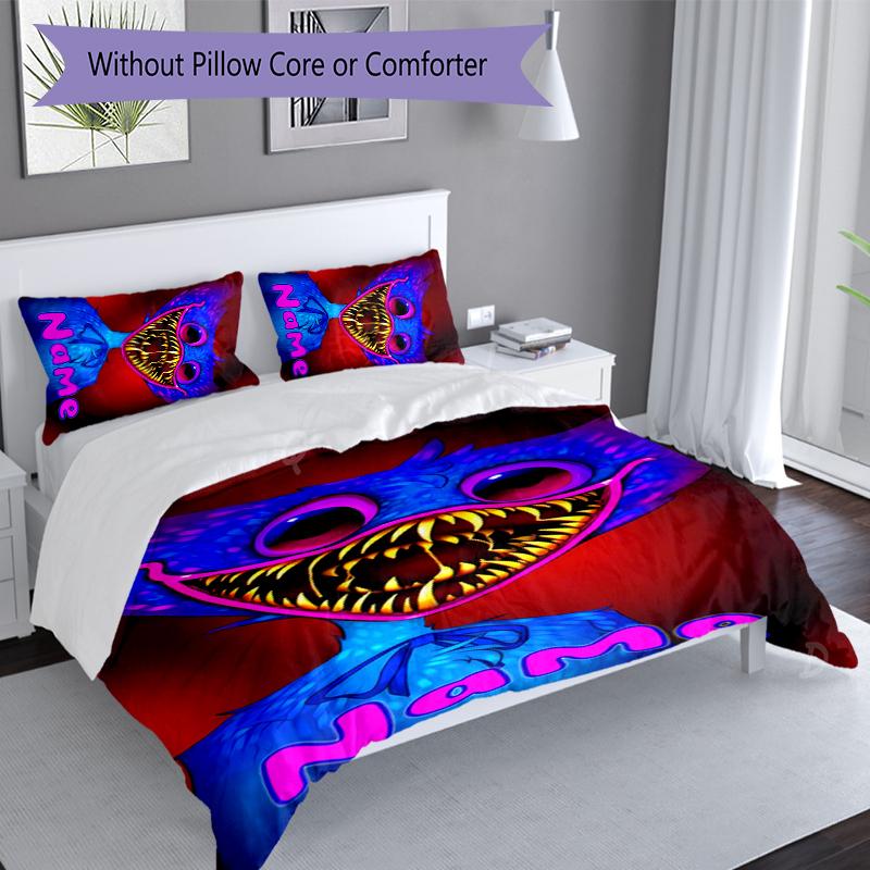 3pcs Custom Name Poppy Playtime Bedding Set,Includes 1 Duvet Cover and 2 Pillowcases,All-season Bedroom Decor