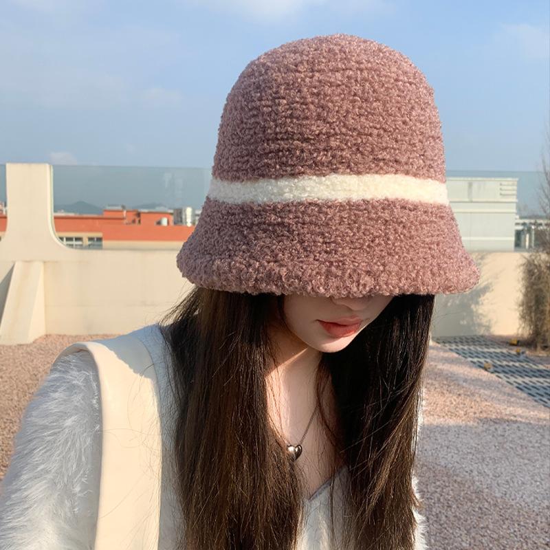 

Осенне-зимняя женская шапка с алфавитом, имитация овечьей шерсти, полосатая панама, зимняя теплая шляпа-ведро, толстая One Size