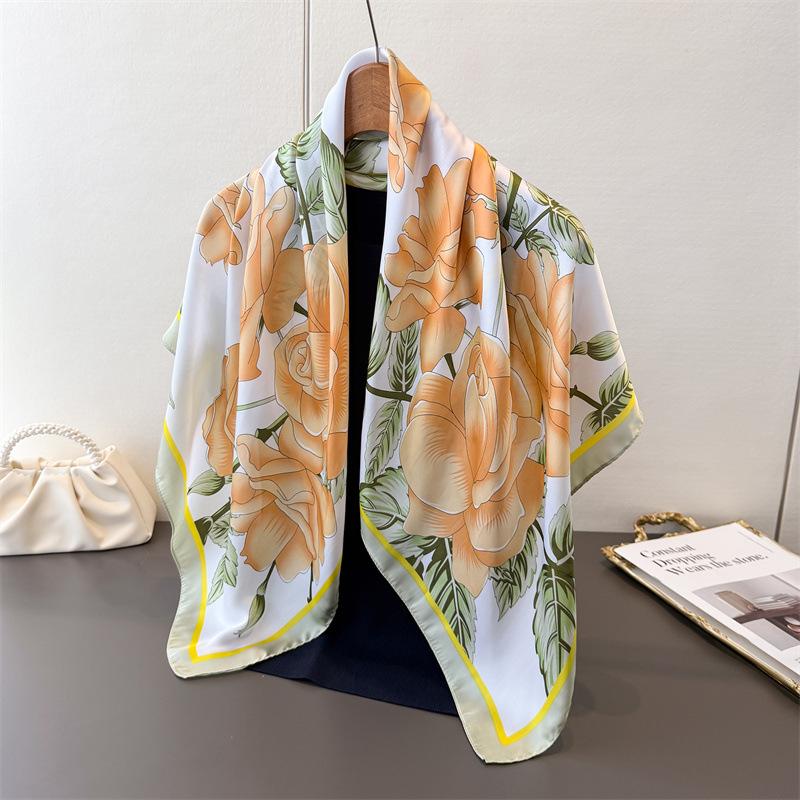

Temperament Literary Simulation Silk Printing Large Square Scarf Silk Scarf Shawl Headscarf Beach Scarf Neck Protection Scarf Women 90*90cm