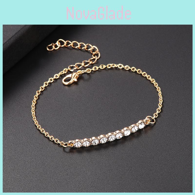 Luxurious Gold Plated Chain Bracelet With Sparkling Rhinestones For Women