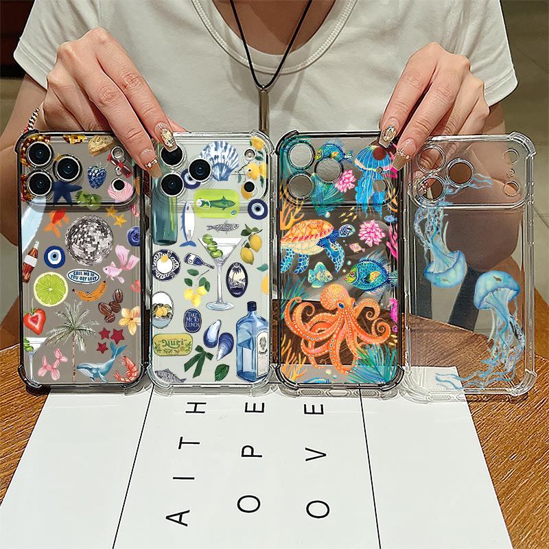 Colorful Starfish Pattern Phone Case For iPhone 17e 17 16 15 14 Pro Max 14 13 Pro 16 Clear Shockproof TPU Card Slot Pocket Cover