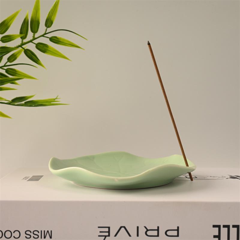Lotus Leaf Ceramic Incense Holder for Sticks: Sandalwood Burner, Home/Study Room Decor, Tea Ceremony Tray.
