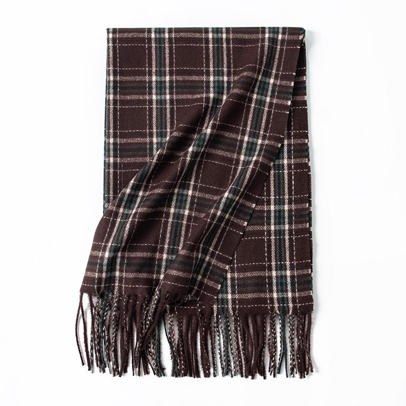 Scarf New Imitation Cashmere Retro Scarf Women's Korean Autumn and Winter Plaid Scarf Tassel Shawl Scarf