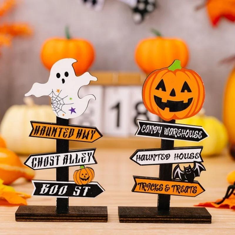 Holz Halloween Dekorationen Tisch Kürbis Geist Tischmittelstück Schmuck für Heimdeko Innen Außen Party Zubehör