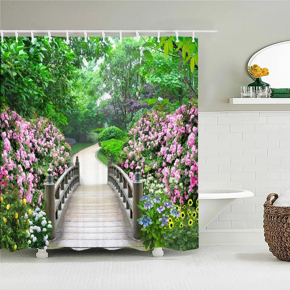 Bathroom shower curtain 3D nature forest landscape print polyester waterproof curtain home decoration curtain with hook 180x200