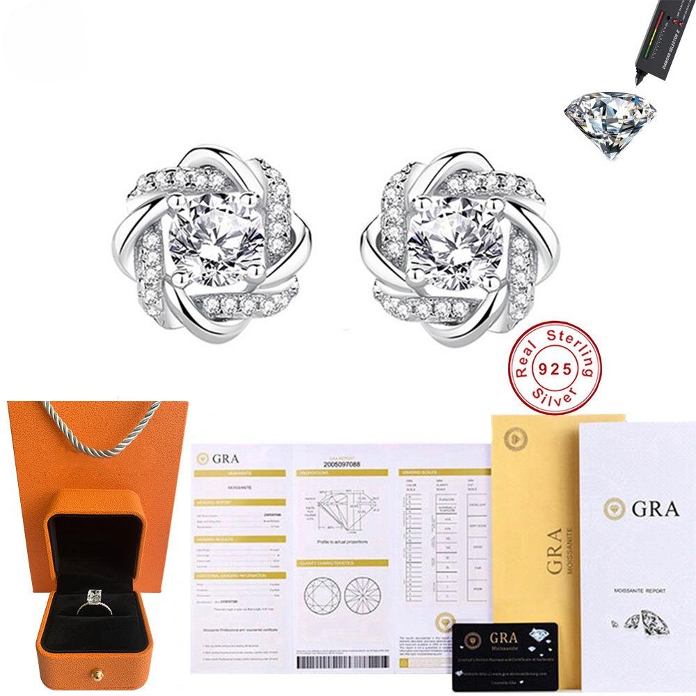 Fashion Flower Wrapped Windmill Stud Earrings Real Moissanite 925 Silver Earrings for Women Engagement Jewelry