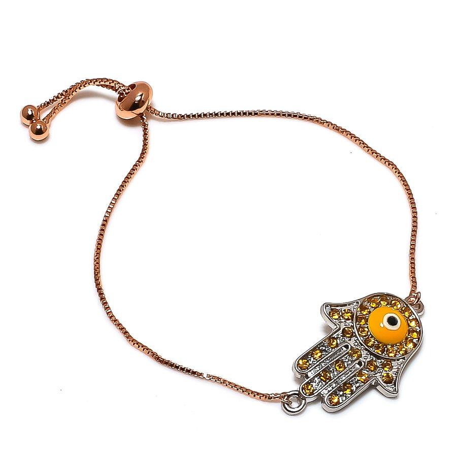 

Natural Yellow Evil Eye, Citrine Gemstone 925 Sterling Silver Bracelet 7-8 w6i02