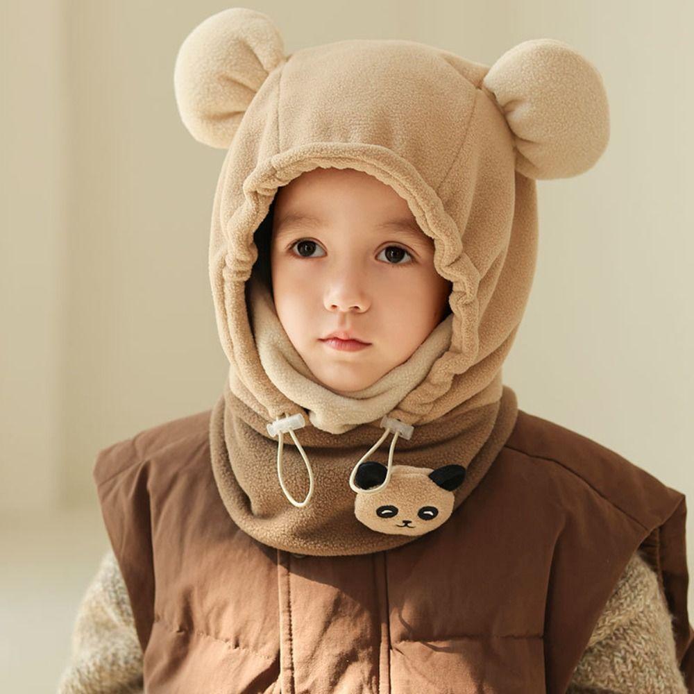 Warm Drawstring Bear Ear Hat Soft Panda Neckerchief Panda Plush Scarf with Face Mask  Streetwear