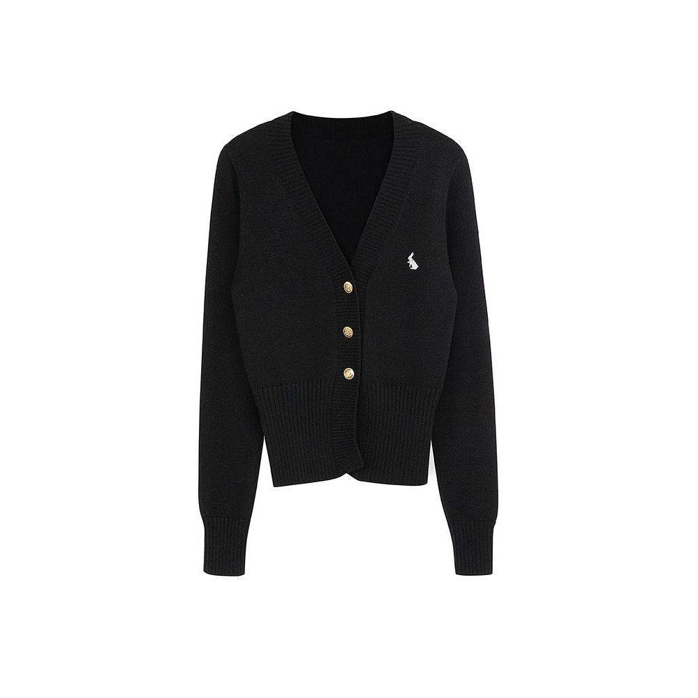 2025 Autumn/Winter V-neck Long Sleeve Knit Cardigan with Rabbit Embroidery – College Style Age-Reducing Versatile Top