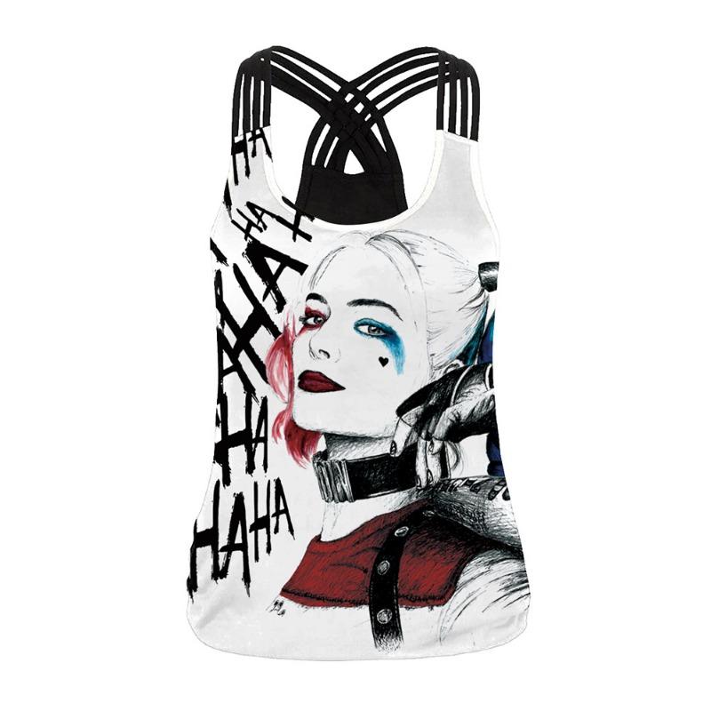 Halloween Clown Girl Movie Role Suit Lady Beauty Back Vest Digital Printing Thin Elastic Top Woman