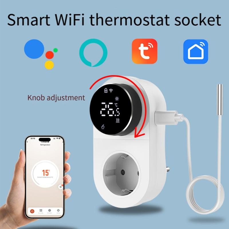 Thermostat, Programmable WiFi Smart thermostat socket, 1800W Digital Display, Rotary APP Controlled Temperature Control Socket