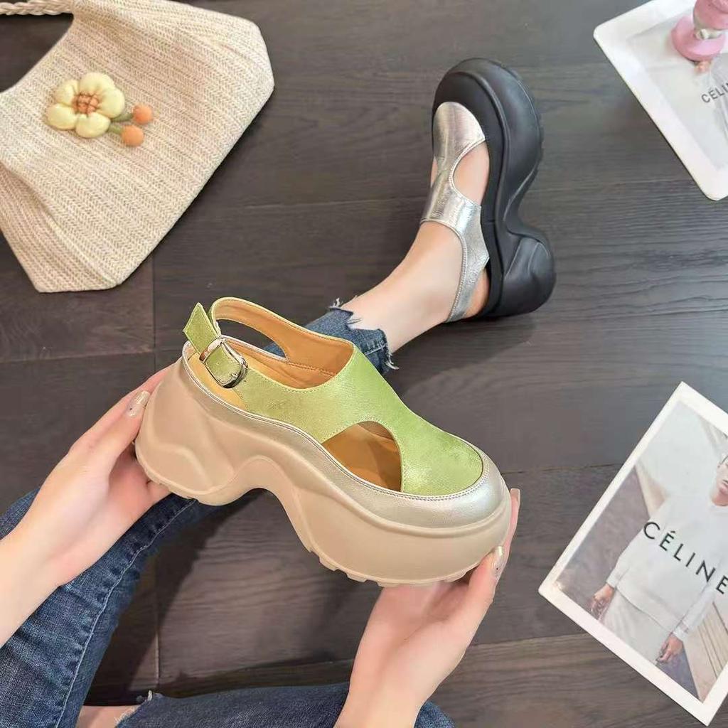 2025 New Summer Casual Fashion Muffin Women's Shoes Platform Heightening Sandals Women's Lazy Bag Head Wear-resistant Super Soft