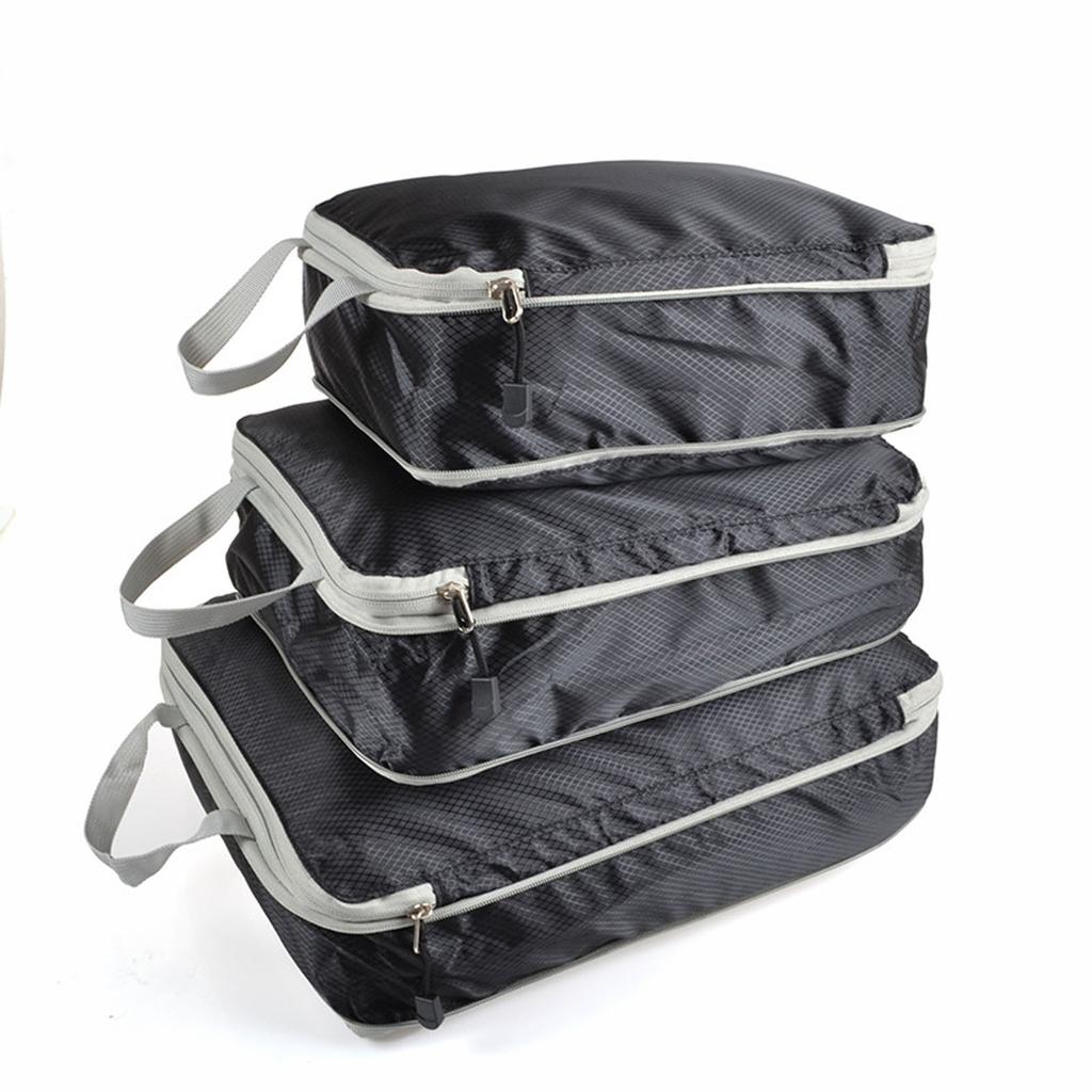 Nylon Waterproof Foldable Storage Bags with Zipper Travel Packing Organizers Set of 3 Lightweight Durable Cubes for Clothes Accessories