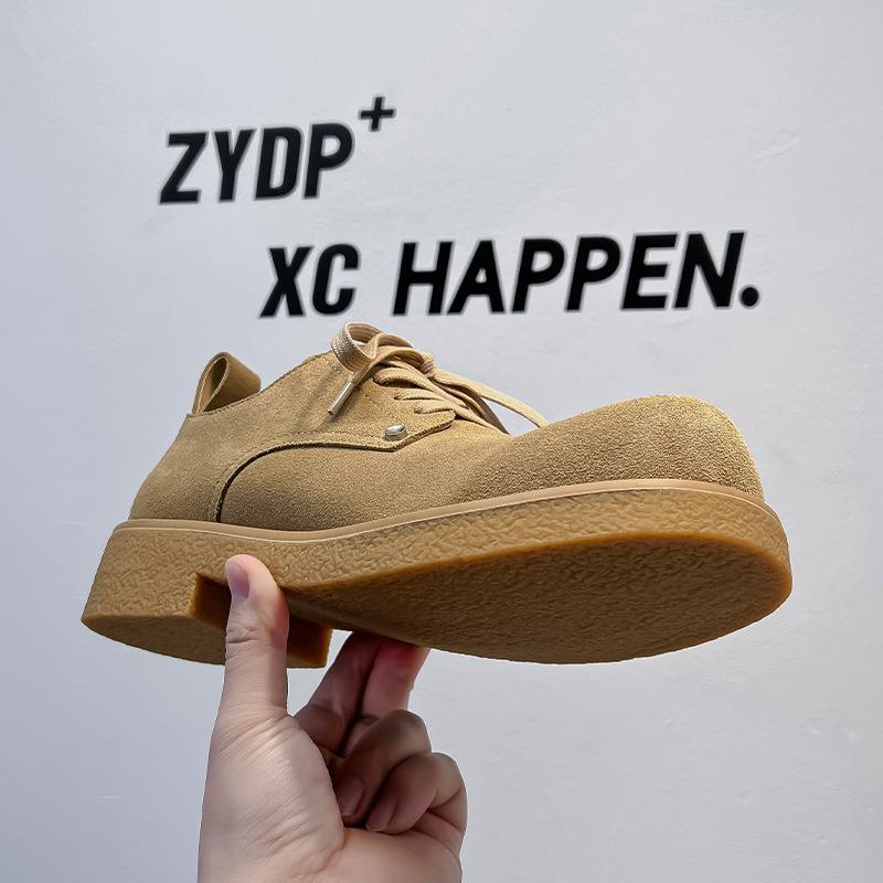 Big head leather shoes men's thick-soled heightening British style dress anti-velvet leather matte low-top Derby shoes men's 24227-A