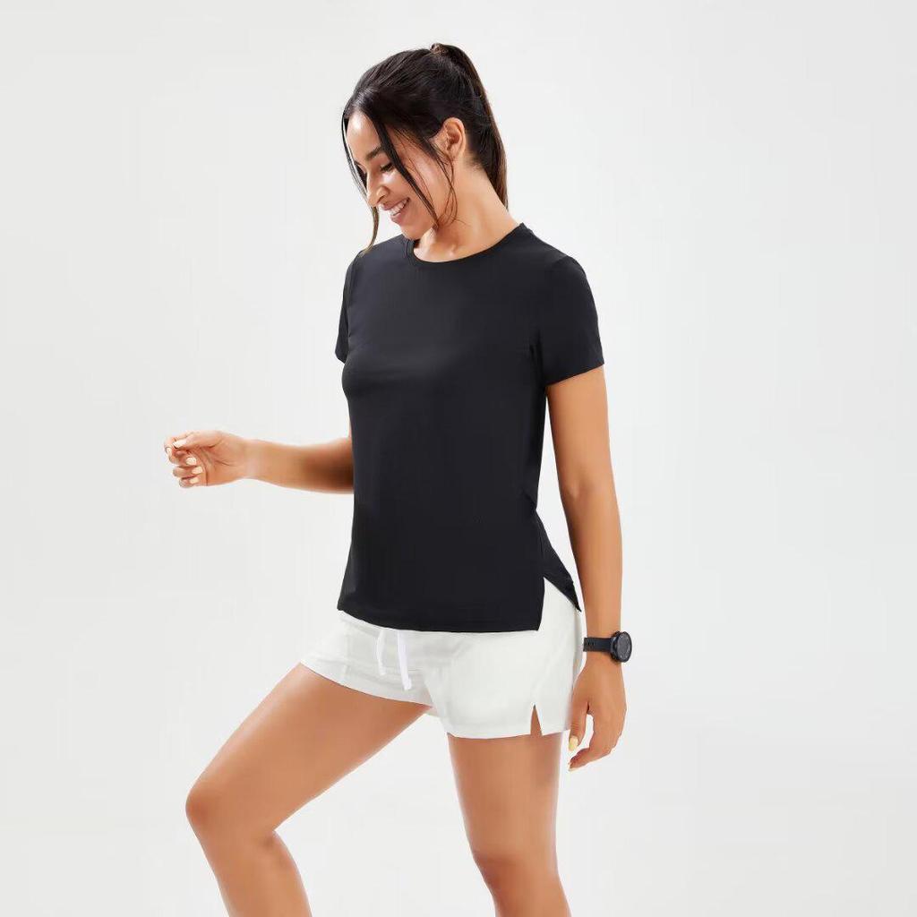 LU Fitness Wear Women's Quick-Dry Short-Sleeve Yoga & Running Top - Breathable Pilates & Training Shirt