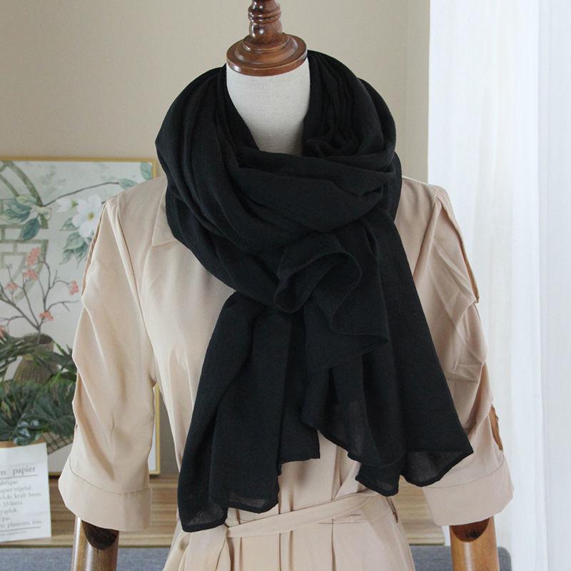 

Женский универсальный длинный шарф - тонкий хлопок лен, лазурно-голубой, корейский стиль, однотонная шаль для всех сезонов