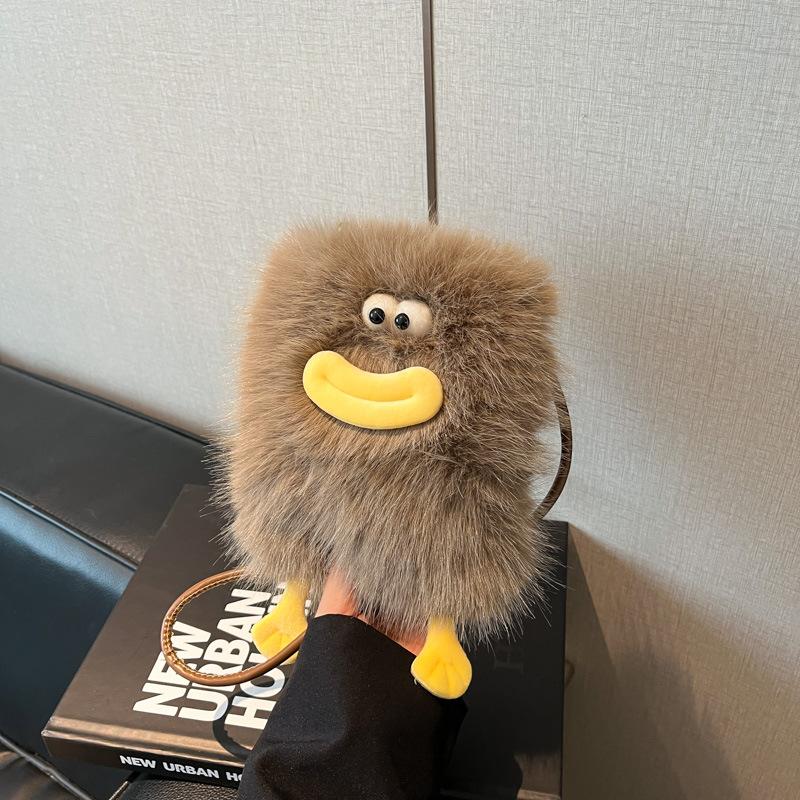 

Плюшевая сумка женская осень и зима 2025 новая универсальная повседневная на плечо сумка-мессенджер мультяшная милая повседневная плюшевая сумка коричневый