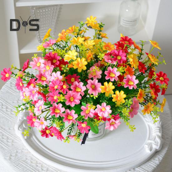 2 Pcs Artificial Daisies Bunch Realistic Faux Flowers Shrubs Plastic Greenery All-Season Fake Flowers for Indoor Vase Outside Garden Porch Window Box