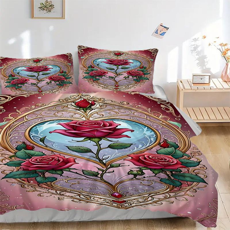 

3pcs Rose Heart Ornament Duvet Cover Set - Machine Washable, Includes 1 Cover and 2 Pillowcases, No Core Included yy251013111 135x200cm