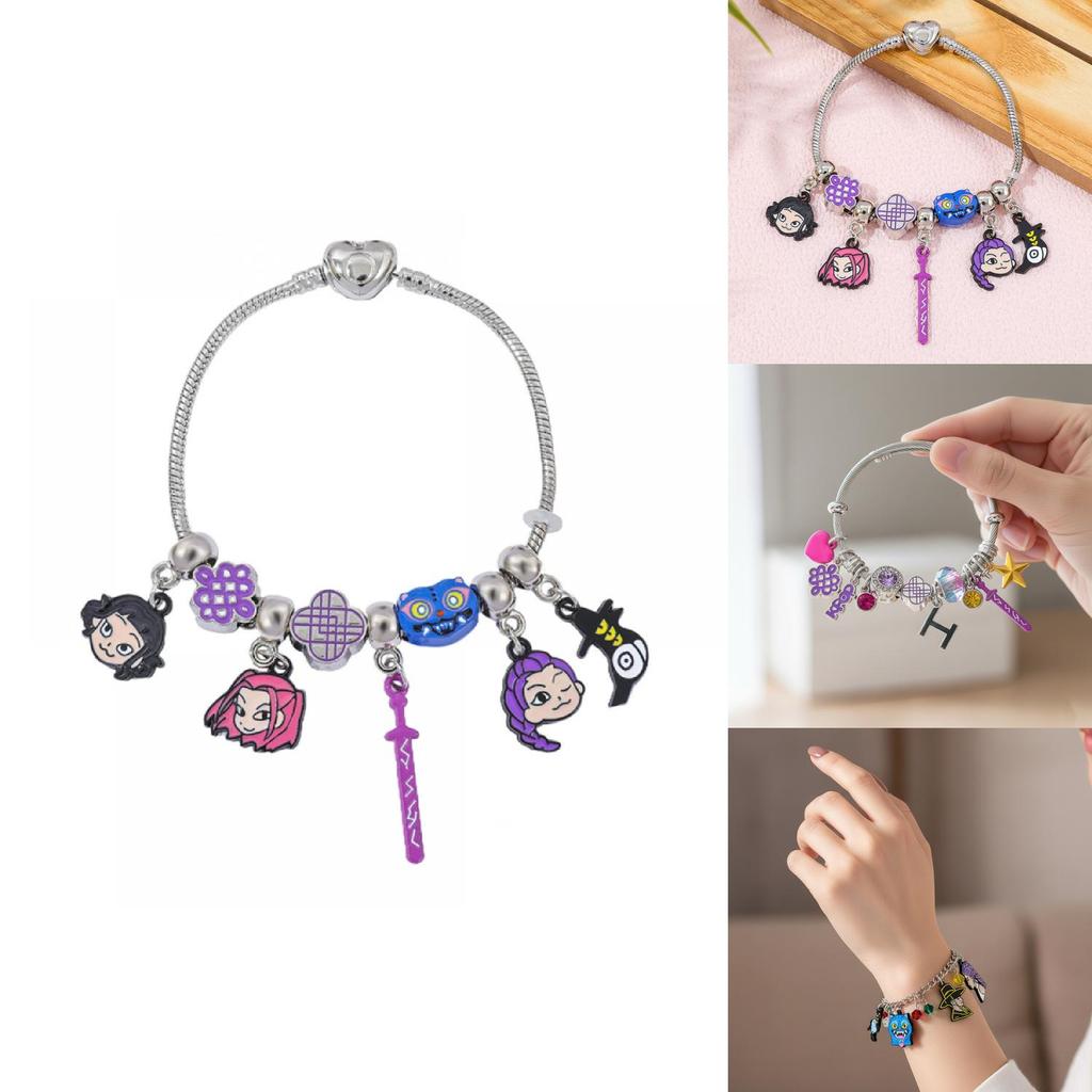 Kpop Demon Hunters Cartoon Jewelry Bracelet With Zinc Alloy Dangle For Women And Men