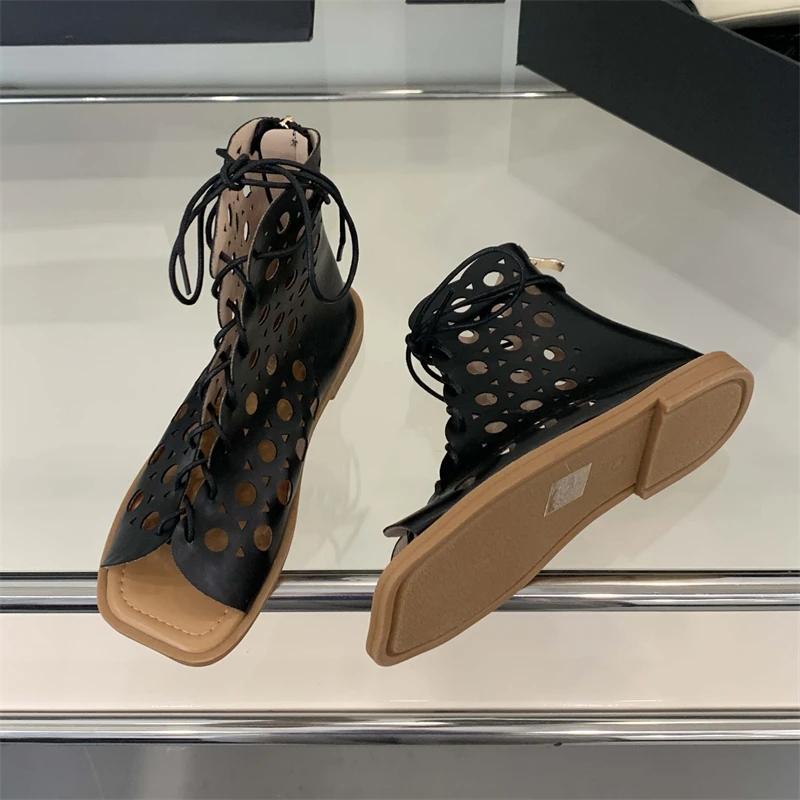 

Eilyken Design Туфли-босоножки с плоским каблуком и вырезами, женские летние гладиаторы с открытым носком и молнией, вечерние туфли для платья 35 чёрный