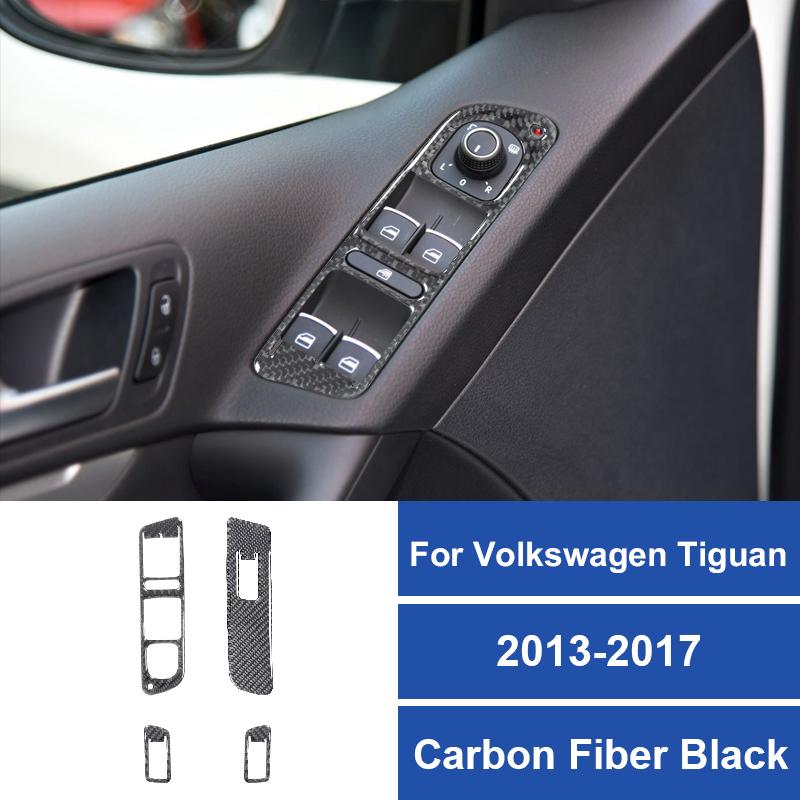 1Set Real Carbon Fiber Car Door Window Lift Switch Panel Sticker For Volkswagen Tiguan 2013-2017 Car Interior Accessories
