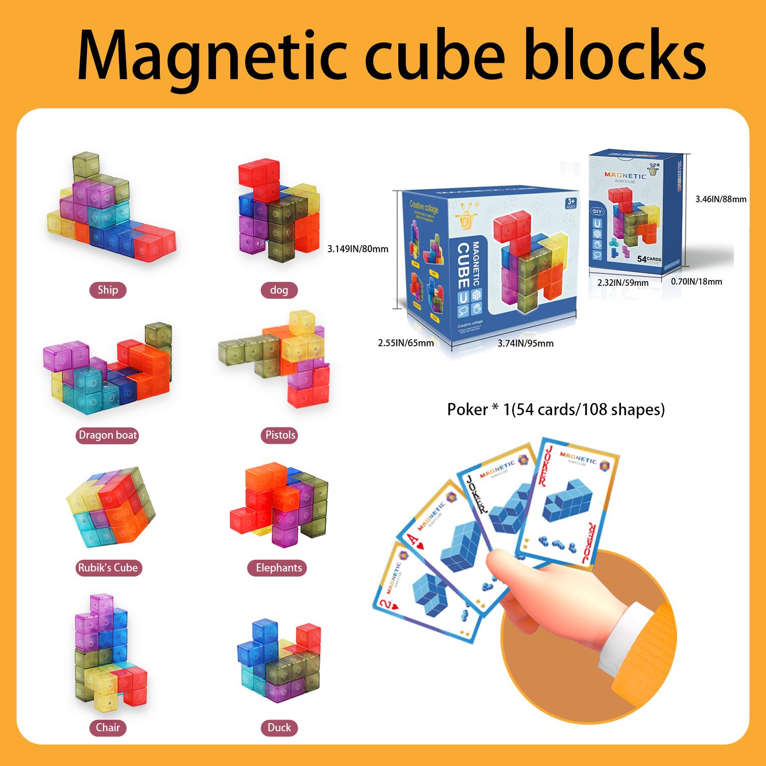 DIY Magnetic Cube Building Blocks 3D Magnet Tile 7Pcs Set Puzzle Speed Cube 54pcs Guide Cards IntelligenceToys For Children Gift
