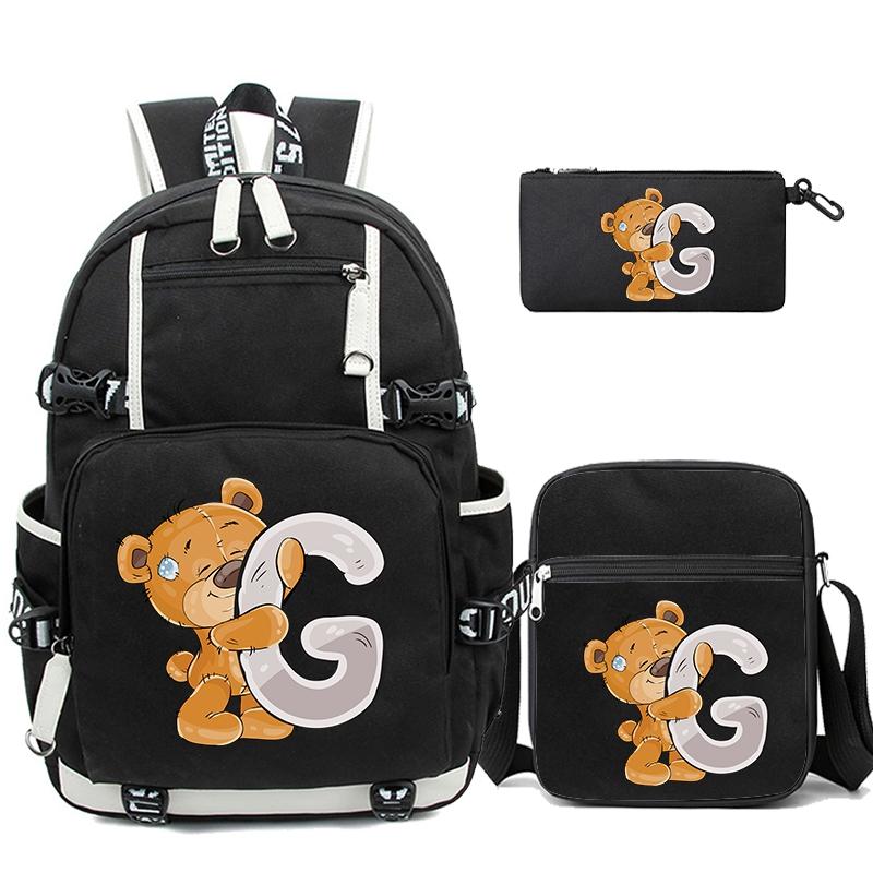 3Pcs/set Cute Little Bear 26 English Letters Bookbag Back To School Backpack Child Gift with Pencil Case Shoulder Bag Backpack
