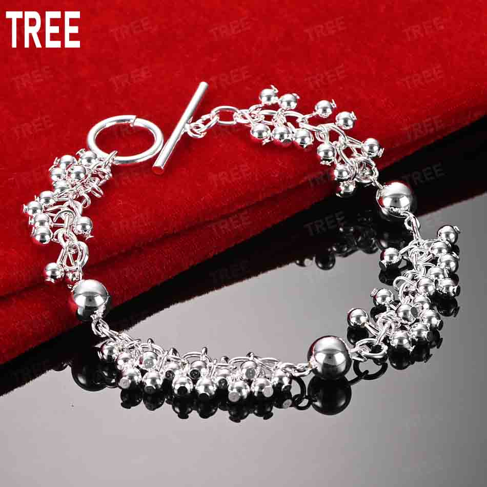 925 Sterling Silver Beaded Side Chain Beautiful Bracelet Gift Jewelry 20CM