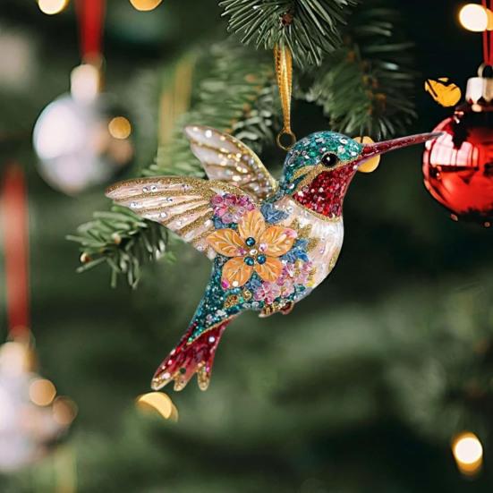 Décoration Suspendue Colibri Acrylique Intérieur Extérieur Jardin Cour Fenêtre Murale 2D Plate Fleur Ornement Oiseau Coloré