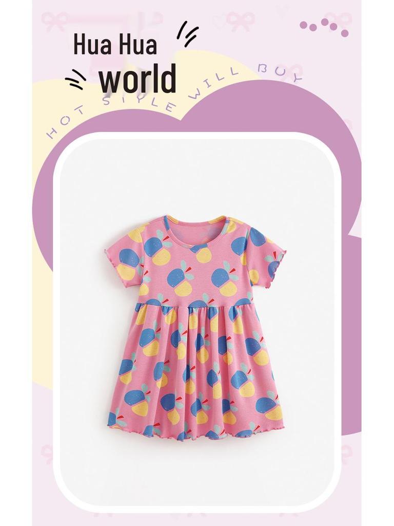 Malwee Girls' Summer Princess Dress - Stylish Printed Round Neck Short Sleeve for Kids