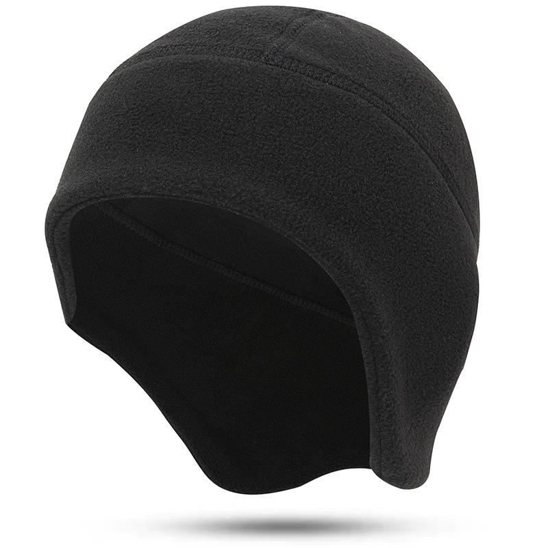 

Ветрозащитная шапка-бини из полар-флиса с защитой ушей для осени и зимы One Size чёрный